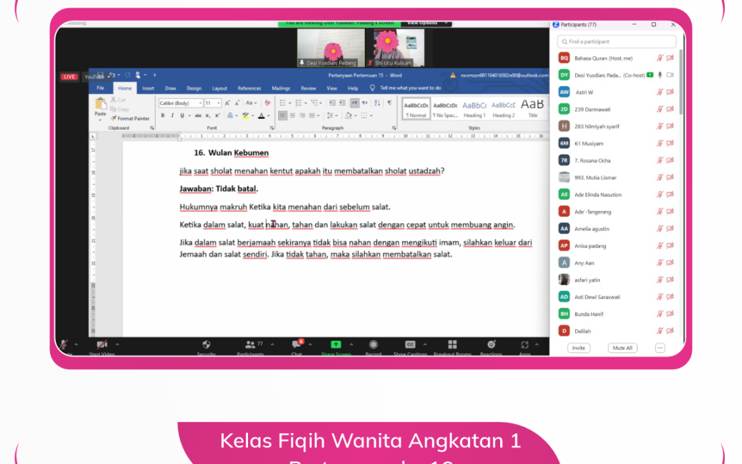 Kelas Fiqih Wanita Angkatan 1 Pertemun ke 16