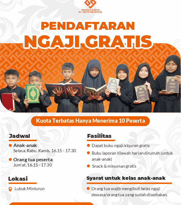 Pendaftaran Ngaji Gratis Cabang Lubuk Minturun