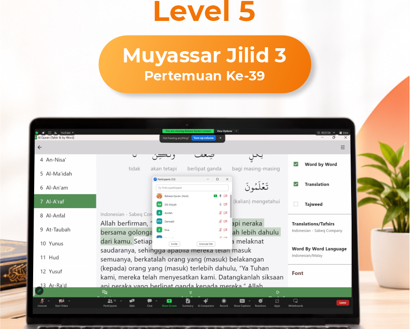 Kelas Level 5 | Muyassar Buku Jilid 3 Pertemuan ke-39