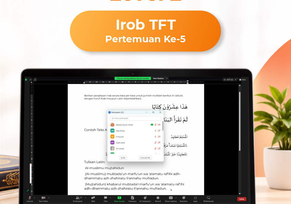 Kelas Bahasa Quran Level 2 Irob TFT Angkatan 13 Pertemuan Ke-5